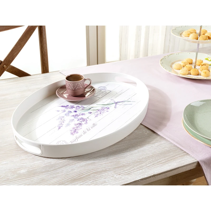 صينية لافاندر البيضاوية – بلاستيك أبيض 43×30 سم من مدام كوكو - مدام كوكو