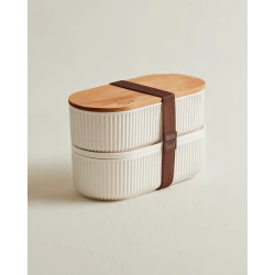 Madame Coco Storage Box with Wooden Lid, 1000ml, 2 Pack