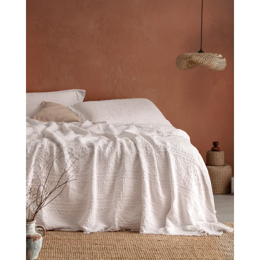 طقم غطاء سرير إثنيك مزدوج - أبيض، 80٪ قطن 20٪ بوليستر، 230×240 سم، يشمل 2 أغطية وسادة 50×70 سم، ناعم وأنيق، صناعة تركية من مدام كوكو