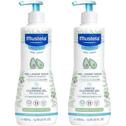 Mustela Baby Gentle Cleansing Gel - Baby Hair & Body Wash - with Natural Avocado fortified with Vitamin B5 - Biodegradable Formula & Tear-Free - Pack of 2 - 500ml