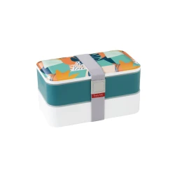 Easy Life Abstract 1200ml 2-Layer Lunchbox with Cutlery - Teal & White