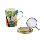 طقم كوب بمصفاة وغطاء 350 مل بعلبة من Easy Life Tropical Vibes - ألوان متعددة - ايزي  لايف