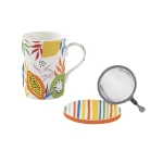 طقم كوب بمصفاة وغطاء 350 مل بعلبة من Easy Life Tutti Frutti - ألوان متعددة - ايزي  لايف