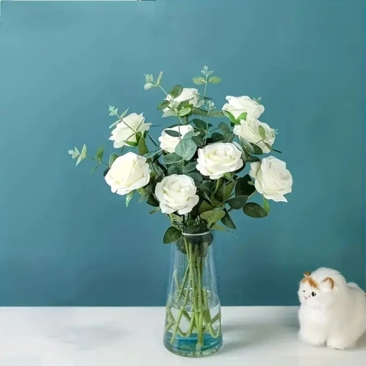 زهرة ورد جوري صناعية 37 سم - أبيض - اذر - Image 2