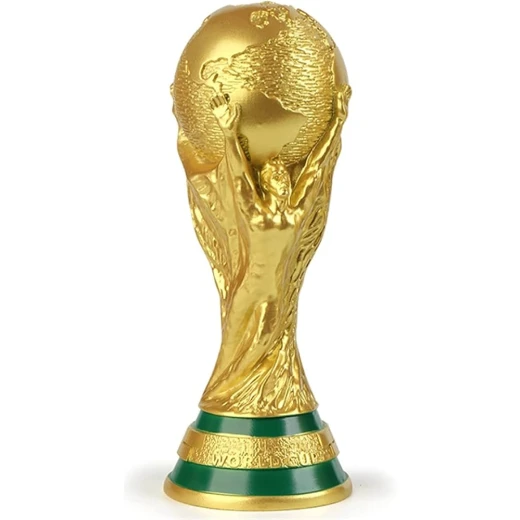 كأس العالم الذهبية 36 سمنسخة طبق الأصل، معدن مطلي بالذهب مع قاعدة خضراء تصميم كرة أرضية مدعومة من شخصين مرفوعي اليدين نقش "كأس العالم" على القاعدة مثالية للعرض والزينة كأس العالم الذهبية 36 سمنسخة طبق الأصل، معدن مطلي بالذهب مع قاعدة خضراء تصميم كرة أرضية مدعومة من شخصين مرفوعي اليدين نقش "كأس العالم" على القاعدة مثالية للعرض والزينة
