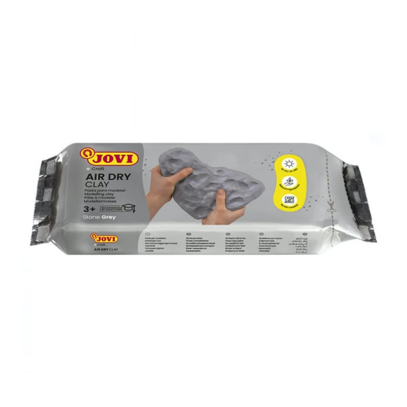 Jovi Air Dry Modelling Clay Gray 500g, Soft Easy-Mold Clay for Kids 3+, Air-Drying, Crack-Resistant, Paintable for School & Hobbies - Jovi