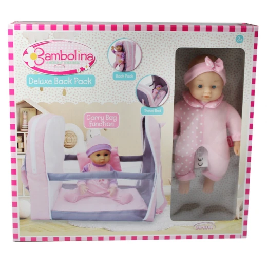 Bambolina Deluxe Back Pack – Baby Doll with Convertible Travel Bed, Suitable for Ages 3 & Up Bambolina Deluxe Back Pack – Baby Doll with Convertible Travel Bed, Suitable for Ages 3 & Up