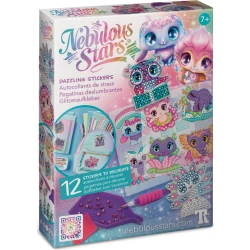 Nebulous Stars Dazzling Stickers Set 12 Decorative Stickers with Cute Animals and Fantasy Characters, Includes Application Tool, Perfect for Backpacks and School Supplies