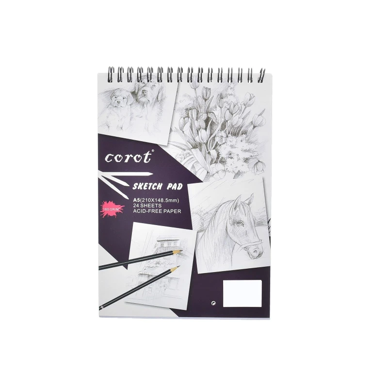 دفتر رسم- A5 (24 ورقة)، ورق خالي من الأحماض، تصميم حلزوني، وزن الورق 160 جرام/م²، مثالي للرسم المحمول والمشاريع الصغيرة من كوروت - كوروت