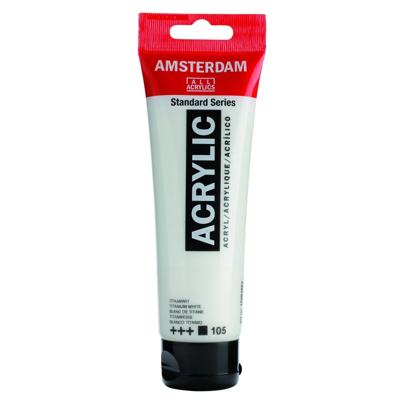 Amsterdam Acrylic Paint Titanium White, 120 ml Opaque Acrylic Paint with Strong Coverage Vibrant Color Standard Series For Canvas, Paper & Wood - Amsterdam