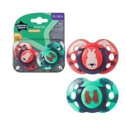 Tommee Tippee Fun Friends Soothers, Symmetrical Orthodontic Design, 18-36m, 2 Pieces