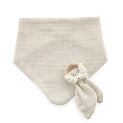 Babyjem Muslin Bib With Teether Ecru - BabyJem - Image 2