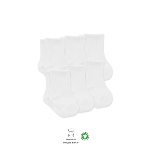 جوارب مسطحة ممشطة، (24-36 شهر) أبيض 6 أزواج  من بيستايل - BiOrganic - Image 4