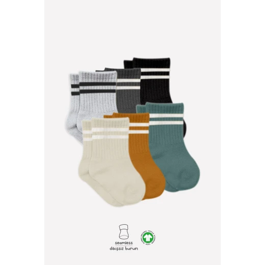 جوارب بحلقة دائرية، 6 أزواج، مقاس (6-12 شهر)، ملونة  من بيستايل - BiOrganic - Image 4