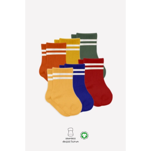 جوارب بحلقة دائرية، 6 أزواج، مقاس (6-12 شهر)، ملونة  من بيستايل - BiOrganic - Image 4