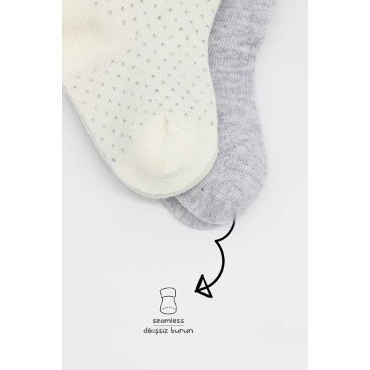 جوارب بيستايل العضوية الممشطة، زوجان (0-6 أشهر) رمادي - BiOrganic - Image 5