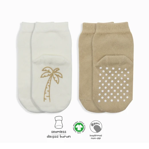 جوارب بيستايل العضوية الممشطة غير قابلة للانزلاق (0-6 أشهر) كريمي - BiOrganic - Image 8