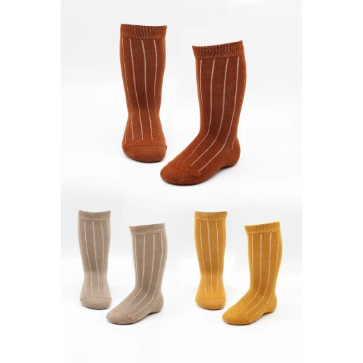 جوارب طويلة، 3 أزواج  (12-24 شهر) (برتقالي، بني، أصفر) من بيستايل - BiOrganic - Image 5
