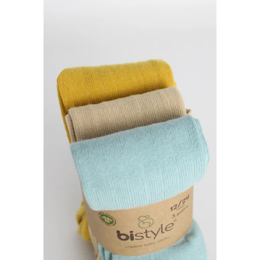 Bistyle 3-Pairs Combed Cotton Tights (24-36) (Blue, Brown, Yellow) - BiOrganic - Image 3