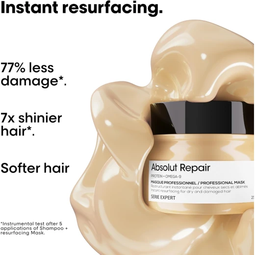 L'Oréal Professionnel Paris Absolut Repair Mask - Nourishing Protein Treatment For Dry & Damaged Hair, Hydrates, Repairs Damage & Adds Hair Shine, Color Safe - Loreal professionnel - Image 2
