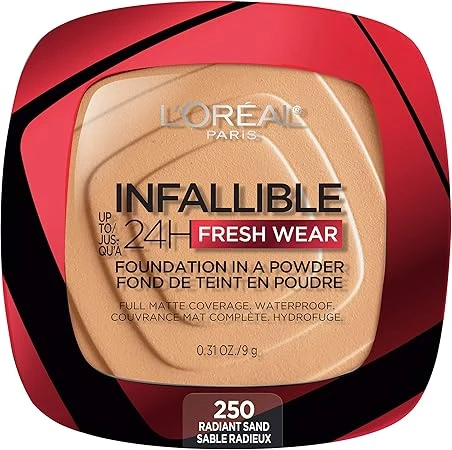 L’Oréal Paris Makeup Infallible Fresh Wear Foundation in a Powder, Up to 24H Wear, Waterproof, 250 Radiant Sand L’Oréal Paris Makeup Infallible Fresh Wear Foundation in a Powder, Up to 24H Wear, Waterproof, 250 Radiant Sand