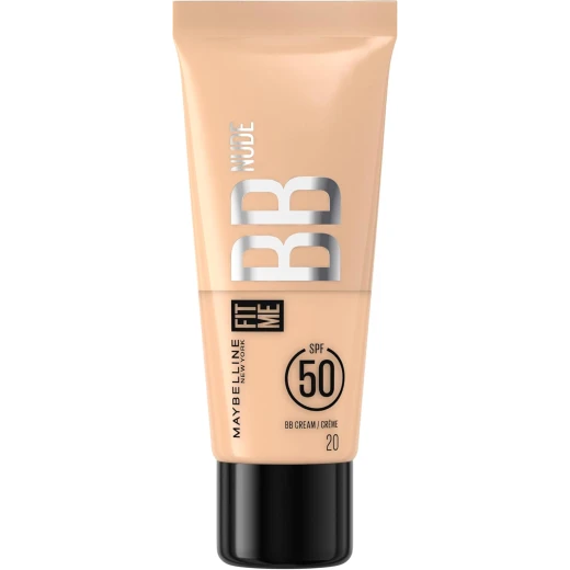 Maybelline New York Fit Me BB Nude SPF 50, 24H Hydration Lightweight Natural Dewy Finish With 2% Niacinamide - 20 , natural and luminous finish, No greasy effect, finger or brush application, Tinted care Maybelline New York Fit Me BB Nude SPF 50, 24H Hydration Lightweight Natural Dewy Finish With 2% Niacinamide - 20 , natural and luminous finish, No greasy effect, finger or brush application, Tinted care