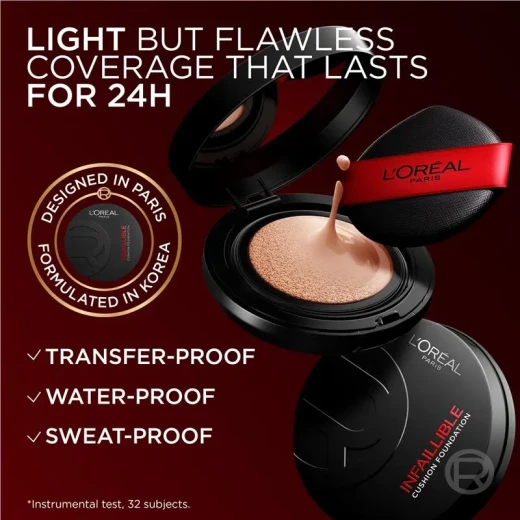 L'Oréal Paris Infaillible Fresh Wear Cushion Foundation, Long-Lasting, Lightweight, Flawless 24HR Coverage, K-beauty Inspired, 250 - L'Oreal Paris - Image 7