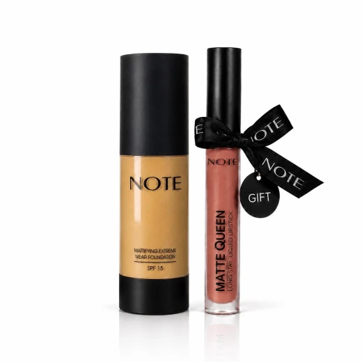 Note Cosmetique Mattifying Extreme Wear Foundation 06 Dark Honey + Matte Queen Liquid Lipstick 07 Gift Note Cosmetique Mattifying Extreme Wear Foundation 06 Dark Honey + Matte Queen Liquid Lipstick 07 Gift