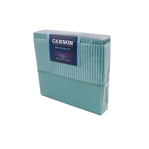 Cannon Dots & Stripes Fitted Sheet Set - Poly Cotton - King & Super King - 3 Pcs - Jade - Cannon - Image 5