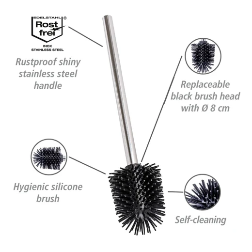 Wenko Toilet Brush Head with Stainless Steel Handle – Shiny Black - Wenko - Image 2