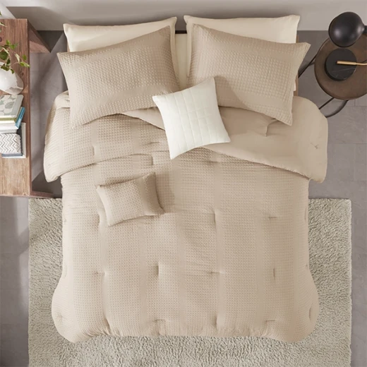 Nova Home Nari Waffle Jaquard Microfiber Comforter Set - Single & Twin - 5Pcs - Beige - Nova Home - Image 3