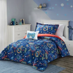 Nova Home Level Up Double-Face Printed Comforter Set - 7pcs - Queen - Multicolor