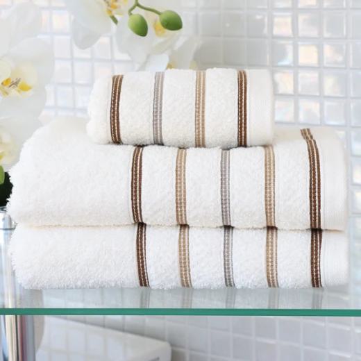 Nova Home Orion Striped Towel - 100% Cotton - 50x90 Cm - Ivory Nova Home Orion Striped Towel - 100% Cotton - 50x90 Cm - Ivory