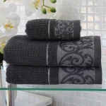 Nova Home Veria Embroidered Towel - 100% Cotton - 50x90 Cm - Dark Grey - Nova Home