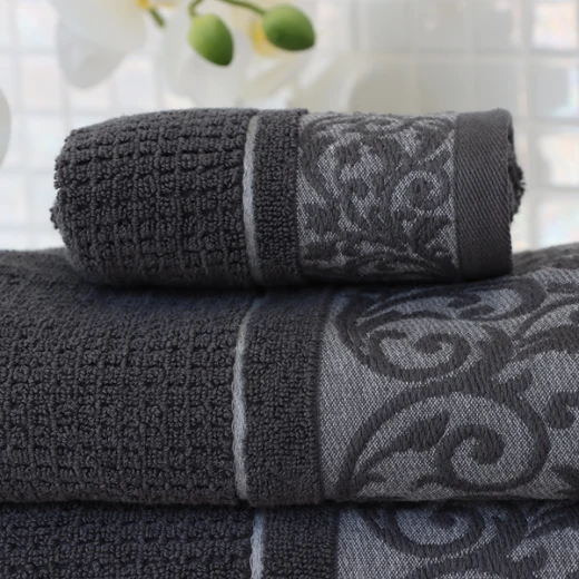 Nova Home Veria Embroidered Towel - 100% Cotton - 50x90 Cm - Dark Grey - Nova Home - Image 3