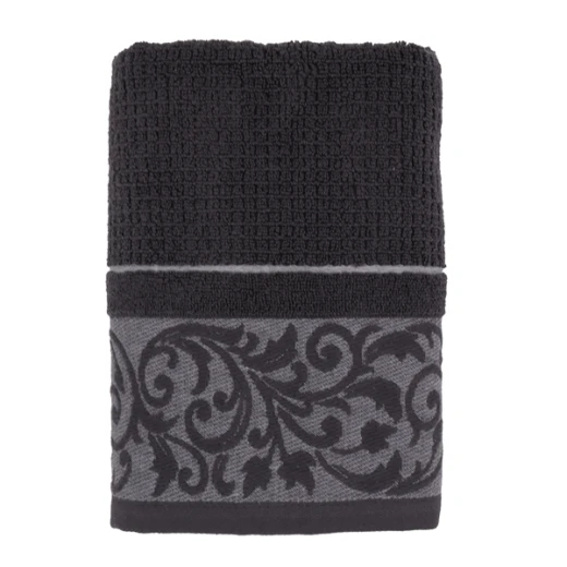 Nova Home Veria Embroidered Towel - 100% Cotton - 50x90 Cm - Dark Grey - Nova Home - Image 2