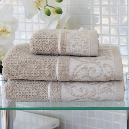 Nova Home Veria Embroidered Towel - 100% Cotton - 50x90 Cm - Beige