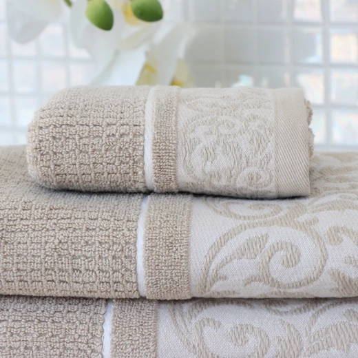 Nova Home Veria Embroidered Towel - 100% Cotton - 50x90 Cm - Beige - Nova Home - Image 2