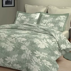 Nova Home Wildflower Printed Cotton Flannel Duvet Cover Set - King & Super King - 4 Pcs - Green