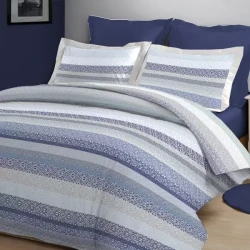 نوفا هوم Pinstripes طقم وجه لحاف شتوي قطن فلانيل دافئ - مفرد & مفرد كبير - 3 قطع - أزرق