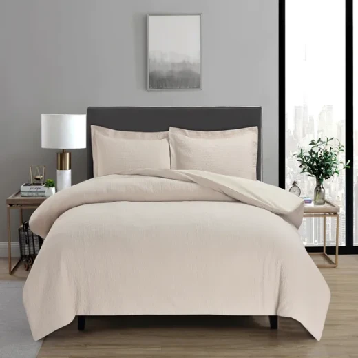 Nova Cottontex Textured Duvet Cover Set - 100% Cotton, 200 Thread  - 2 Pcs - Queen - Beige - Nova Home - Image 2