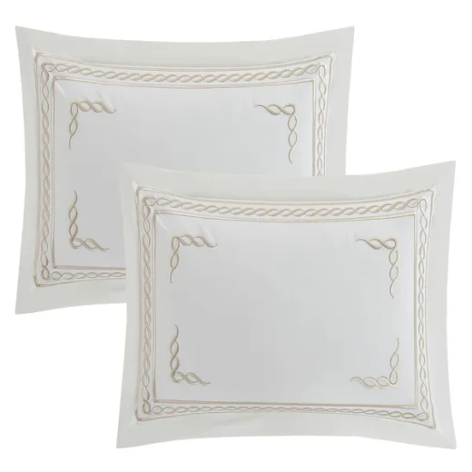نوفا هوم Chain طقم وجه لحاف - قطن 100% ، 200 خيط لكل انش مربع - مجوز & مجوز كبير - 6 قطع - أبيض و ذهبي - نوفا هوم - Image 11