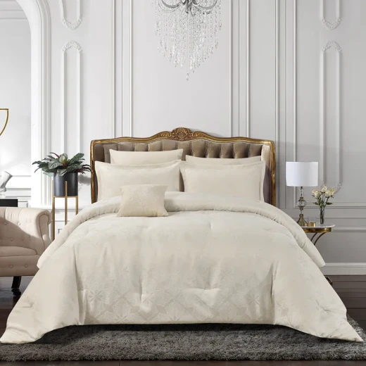 Nova Home Baroque Jacquard Comforter Set - King & Super King - 7 Pcs - Sand Nova Home Baroque Jacquard Comforter Set - King & Super King - 7 Pcs - Sand
