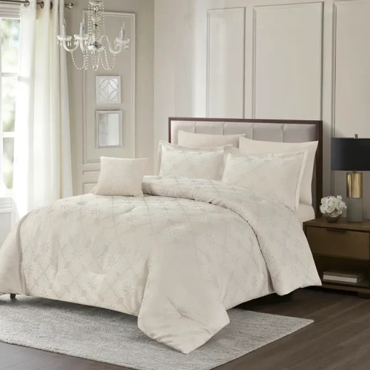 Nova Home Baroque Jacquard Comforter Set - King & Super King - 7 Pcs - Sand - Nova Home - Image 9