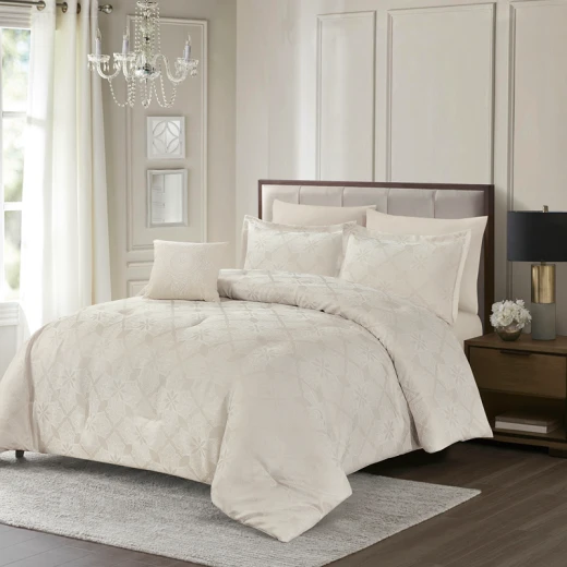 Nova Home Baroque Jacquard Comforter Set - King & Super King - 7 Pcs - Sand - Nova Home - Image 8