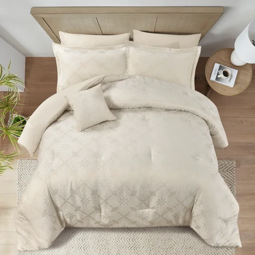 Nova Home Baroque Jacquard Comforter Set - King & Super King - 7 Pcs - Sand - Nova Home - Image 4