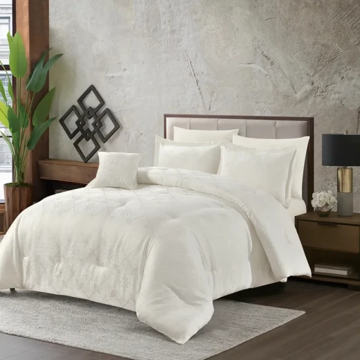 Nova Home Baroque Jacquard Comforter Set - King & Super King - 7 Pcs - Ivory - Nova Home - Image 9