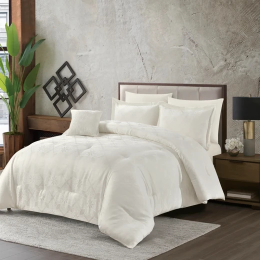 Nova Home Baroque Jacquard Comforter Set - King & Super King - 7 Pcs - Ivory - Nova Home - Image 8