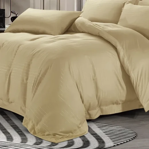 Nova Lyocell Duvet Cover Set - 100% Cotton, 200 Thread  - 6 Pcs - King & Super King - Gold - Nova Home - Image 2