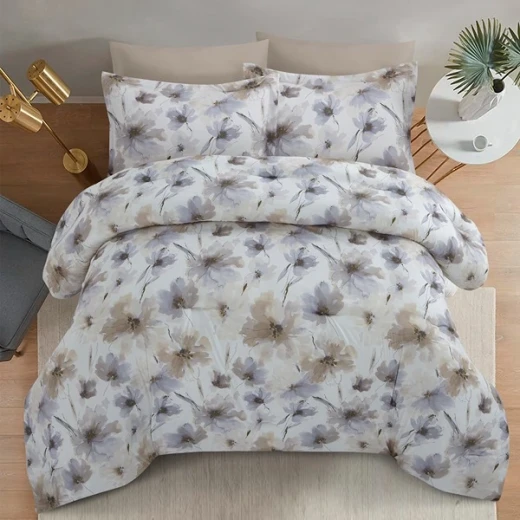 نوفا هوم Chintz طقم لحاف مايكروفايبر بنمط مطبوع - 4 قطع - مفرد & مفرد كبير - بيج - نوفا هوم - Image 9